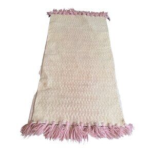 Magnolia Home Joanna Gaines By Loloi Pink Fringe Woven Wool throw rug 44x24 Boho